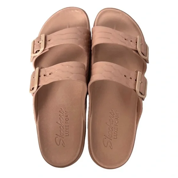 Skechers Luxe Foam Sandals Sliders Womens Size UK 8 Dusky Pink Buckle Fastening - Picture 1 of 12
